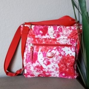 New! COACH Red & Pink Floral Nylon Crossbody Purse.